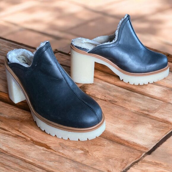Free People Shoes - NWOT FREE PEOPLE (7.5 - 8) JAMES COZY Black Leather Faux Fur Mule